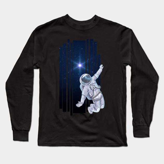 Flying floating astronaut Ufo alien funny cute spaceship moon mars cosmic space Long Sleeve T-Shirt by BoogieCreates